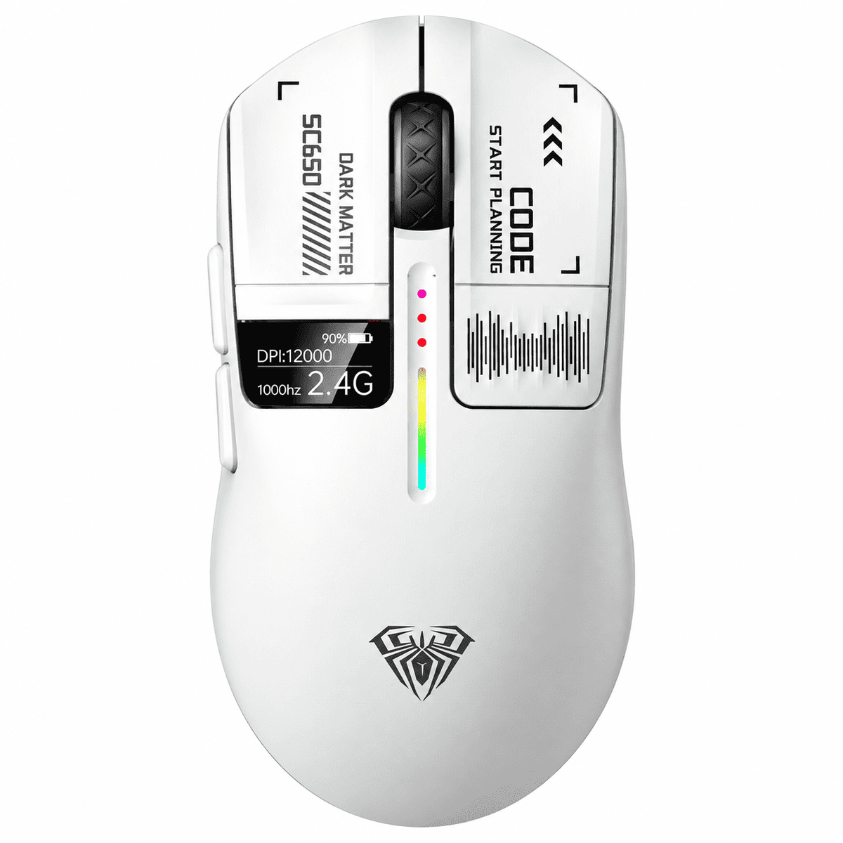 White wireless gaming mouse with display
